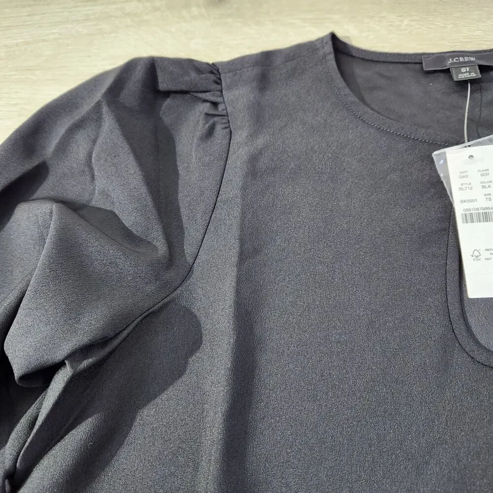 J Crew Black Puff Sleeve Crepe Top Blouse BL712 Office Women Size Small Tall